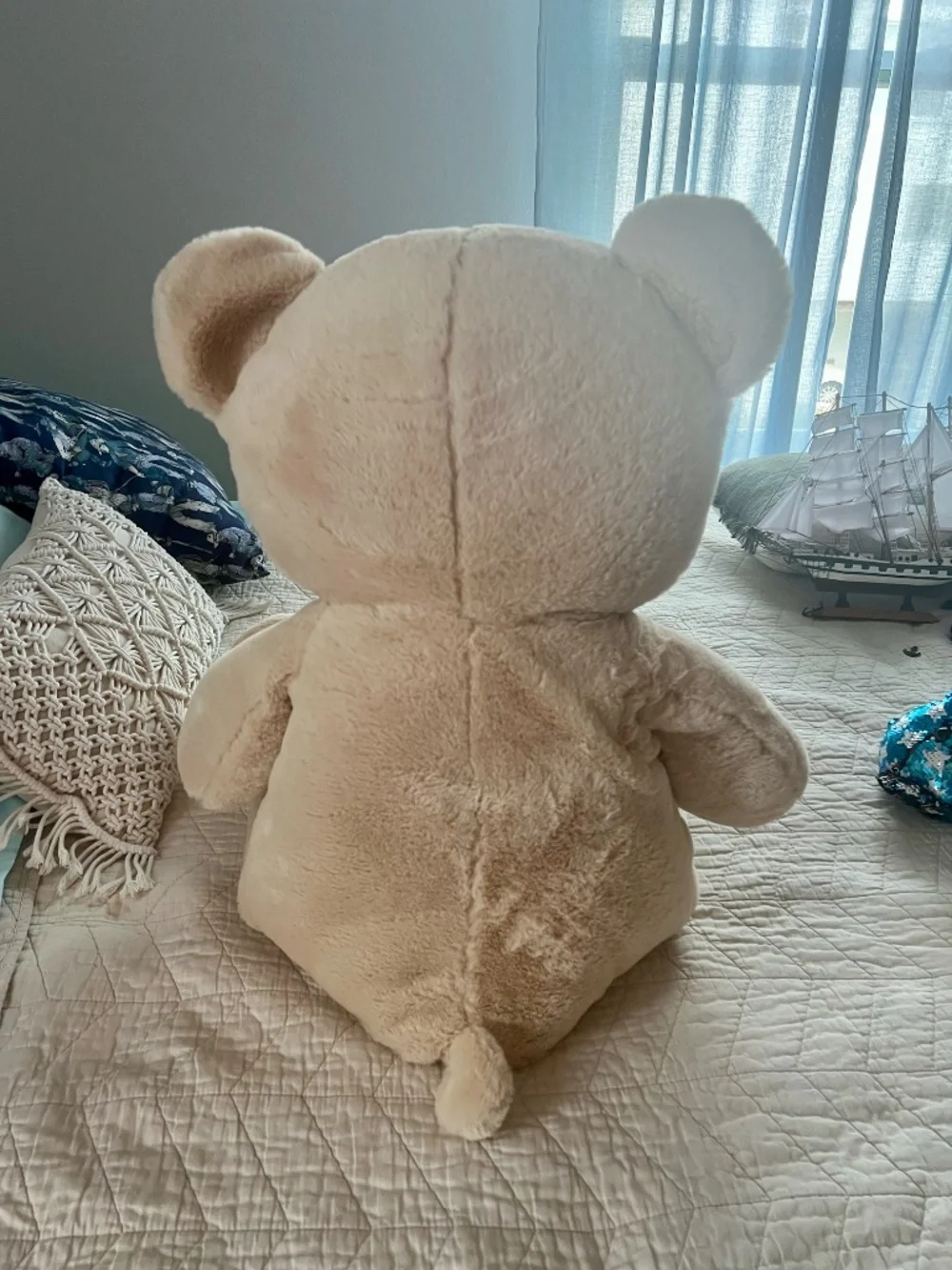 Large Teddy Bear w/ red bow, clean!